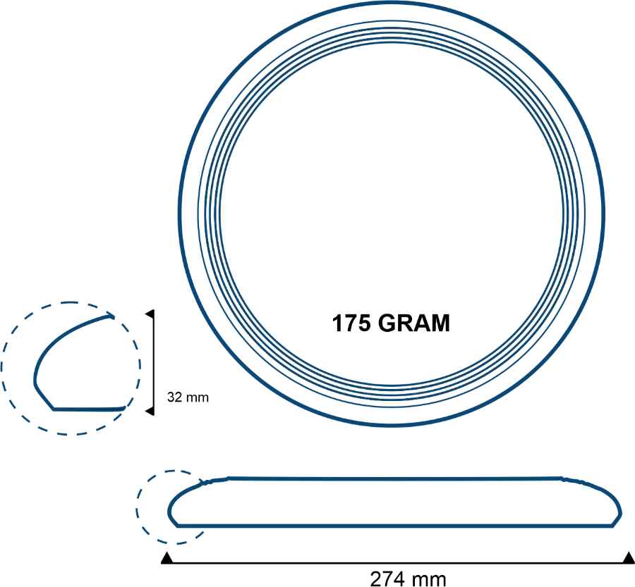 Discnovo 175 g Ultimate disc diagram: 274 mm diameter, 32 mm rim height